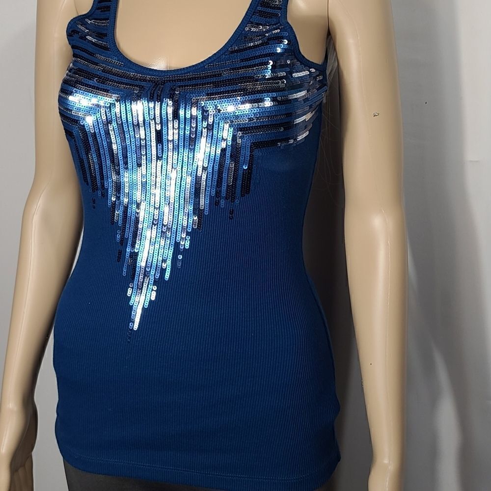 Express  Blue Sequence Tank Top - Picture 12 of 12